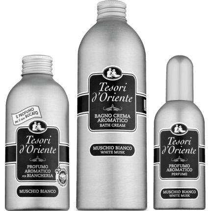 Súprava Tesori d'Oriente Muschio Bianco - pena do kúpaľa,parfum do prania, toaletná voda