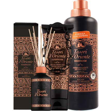 Tesori d'Oriente Hammam Set - aviváž+sprchový gél+vôňa do interieru